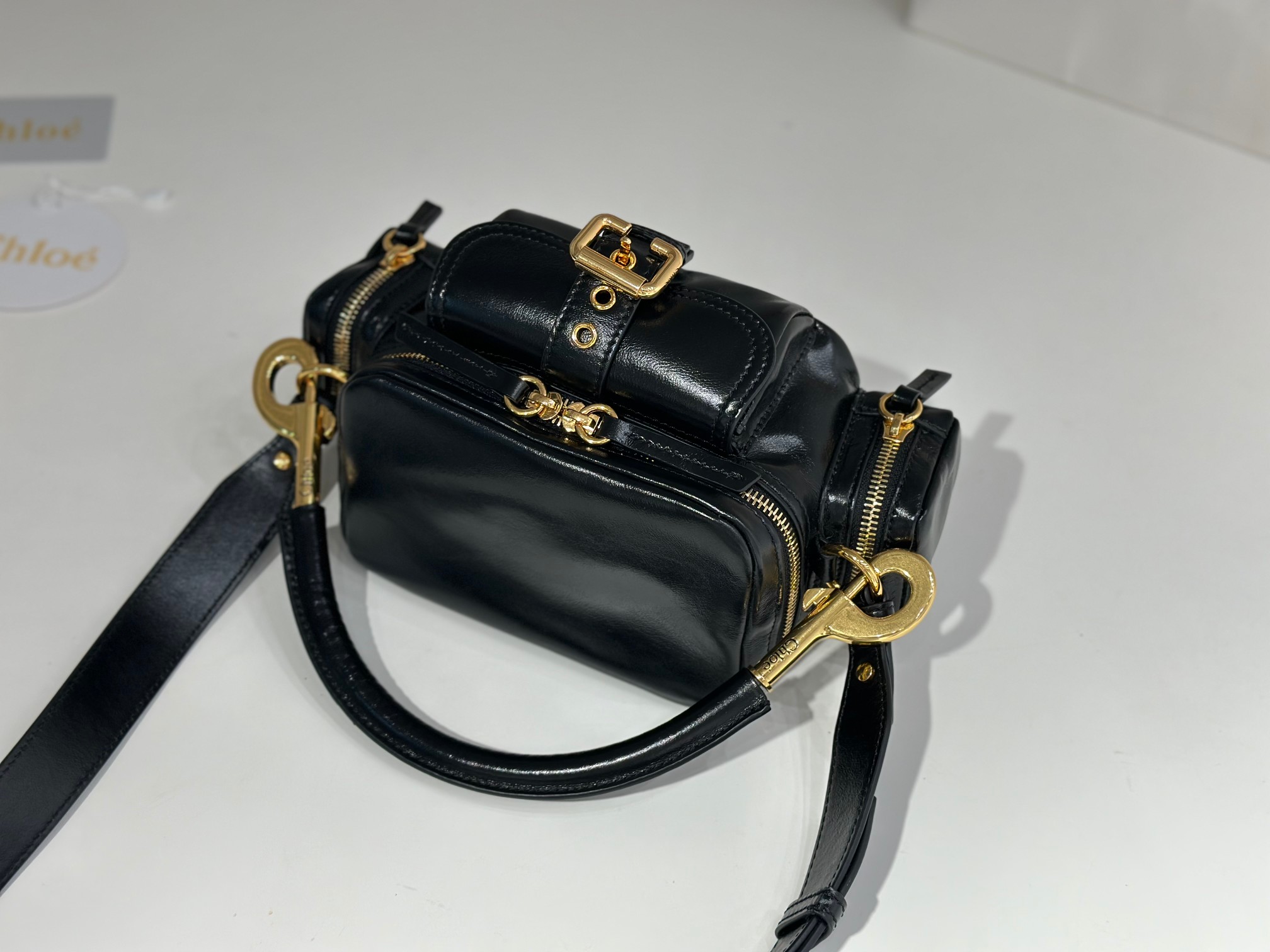 Chloe Small Camera Bag In Black Shiny Leather